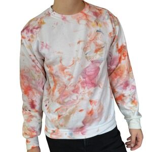 Jerzees Nublend Tie Dye Sweatshirt Pink Orange White Long Sleeve Crewneck Size S